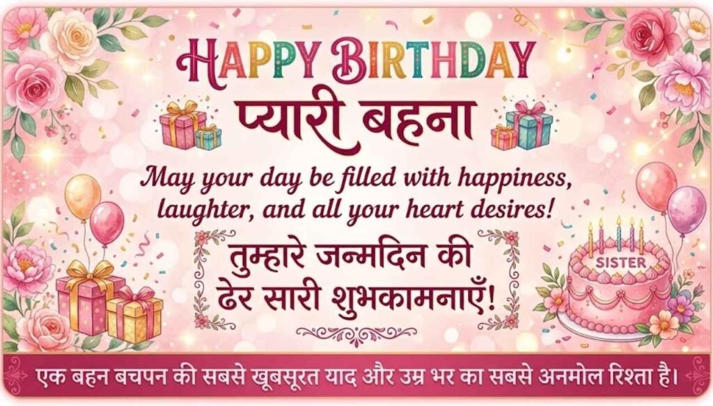 Sister birthday wishes in Hindi English text