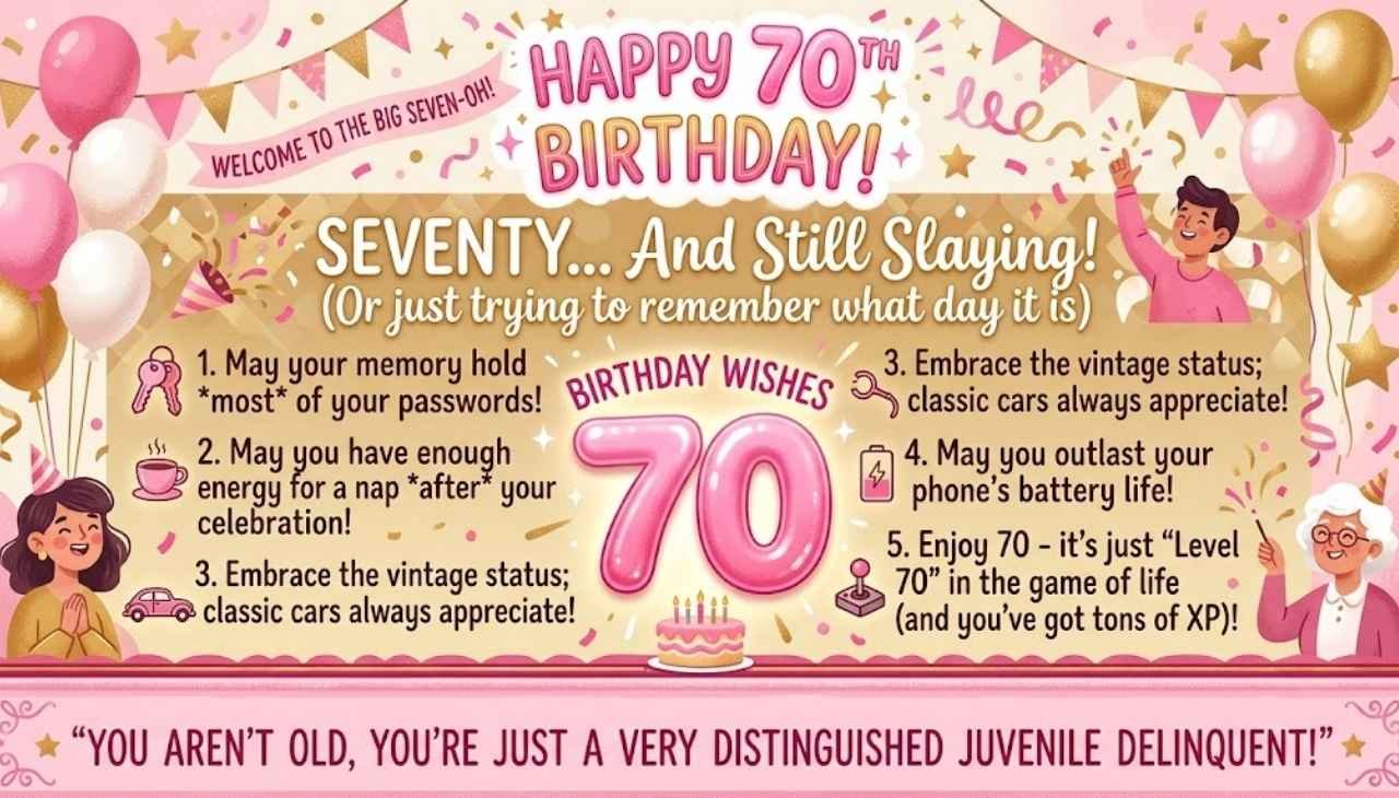 Humorous 70th birthday wishes